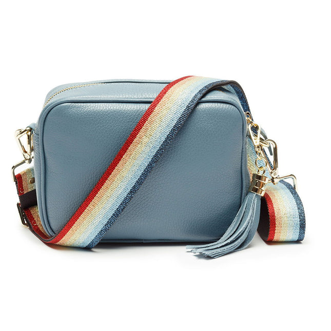 Personalised Elie Beaumont Light Blue Handbag With Rainbow Strap