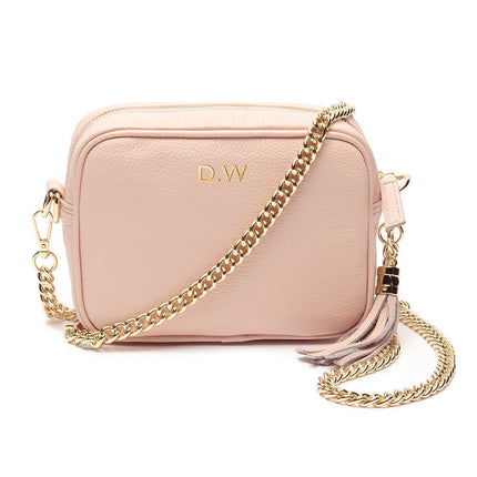 Personalised Elie Beaumont Pink Handbag With Gold Chain Strap