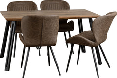 Quebec Straight Edge Dining Set Brown PU Leather Chairs