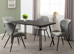 Quebec Wave Edge Dining set With Grey Chairs - Black Wood Grain Effect