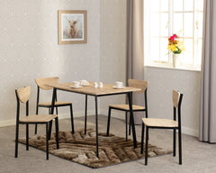 Riley Large Dining Set Table and 4 Chairs Black and Light Oak Effect Veneer