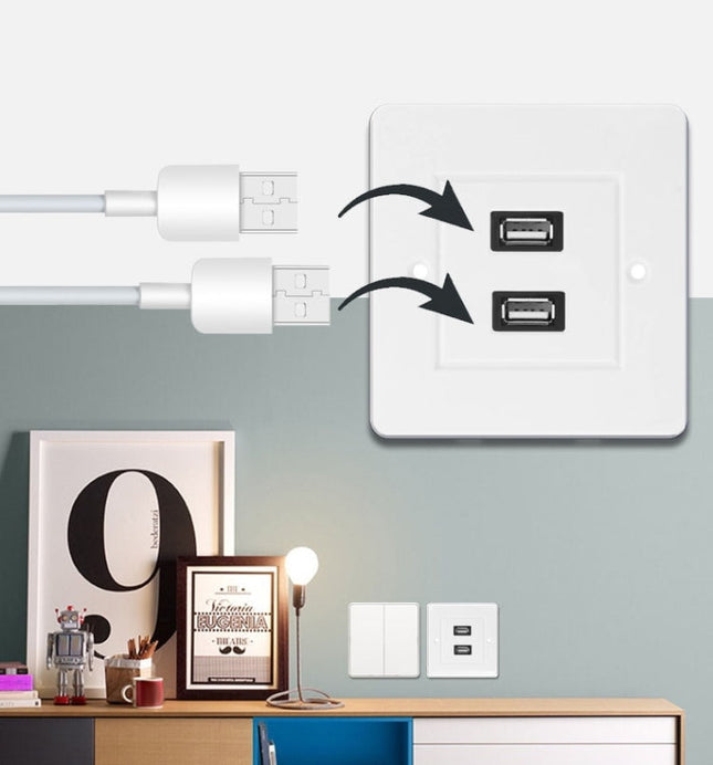 Dual USB 2.0 Female Plugs Home Wall Charger Plate Wall Plate Panel, 2 Ports USB 2.0