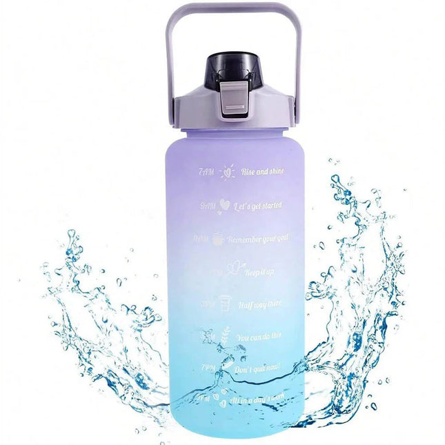 2L Water Bottle Motivational Water Bottle with Time & Capacity Marker BPA-Free Sports Water Cup Fitness Gym Running Exercise