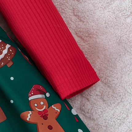 Girl's New Year Red Patchwork and Christmas Deer Print Casual Dress