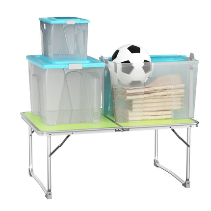 Mini Folding Picnic Table with Carry Handle, Aluminum Frame, Laptop Table for Sofa Bed Couch Floor, 60x40x24cm, Green/White