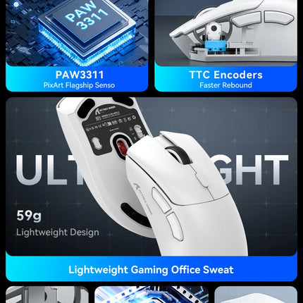 Attack Shark R1 Wireless Mouse Bluetooth Gaming Mouse PAW3311 Sensor,1000Hz Return-rate,Tri-mode,Ergonomic,Rechargeable