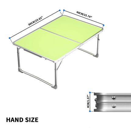 Mini Folding Picnic Table with Carry Handle, Aluminum Frame, Laptop Table for Sofa Bed Couch Floor, 60x40x24cm, Green/White