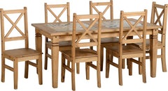 Salvador Tile Top Dining Set of 6 Chairs in Distressed Waxed Pine