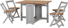 Santos Folding Drop leaf Butterfly Dining Set Table 4 Chairs Grey Waxed Pine