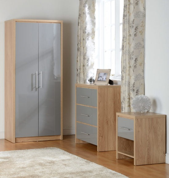 Seville 2 Door Wardrobe Oak and Grey Gloss Finish