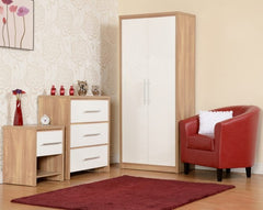 SEVILLE BEDROOM SET - WHITE HIGH GLOSS/LIGHT OAK EFFECT VENEER