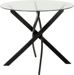 Sheldon Round Clear Glass Top Dining Table with Black Legs