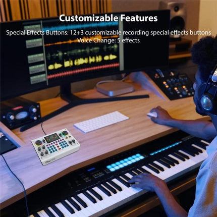 C100 Pro For Streaming / Recording 5 Sound Effects Portable Live Sound Card Audio Mixer, C100 Pro