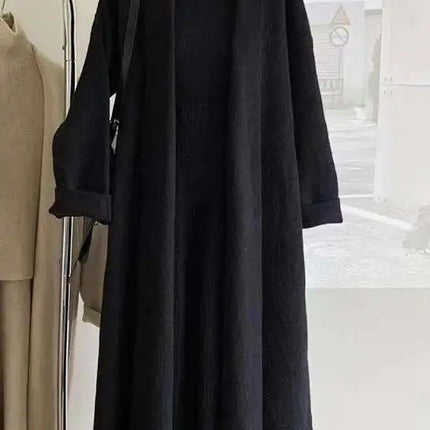 Elegant Knitted 3 Piece Set Women Long Cardigan Coat Sleeveless Vest High Waist A-line Long Skirt