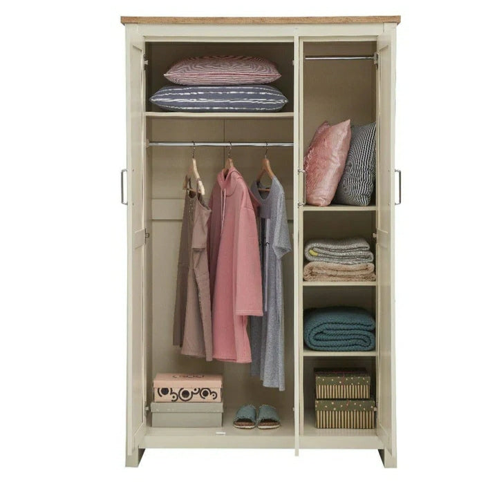 Lisbon Cream/Oak-Grey/Oak 3 Piece Set (3 Door Wardrobe, 3+4 Chest, 2 Drw Bedside