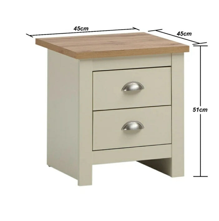 Lisbon Cream/Oak-Grey/Oak 3 Piece Set (3 Door Wardrobe, 3+4 Chest, 2 Drw Bedside