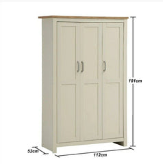 Lisbon Cream/Oak-Grey/Oak 3 Piece Set (3 Door Wardrobe, 3+4 Chest, 2 Drw Bedside