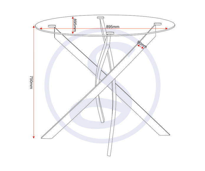 Sheldon Round Clear Glass Top Dining Table with Black Legs