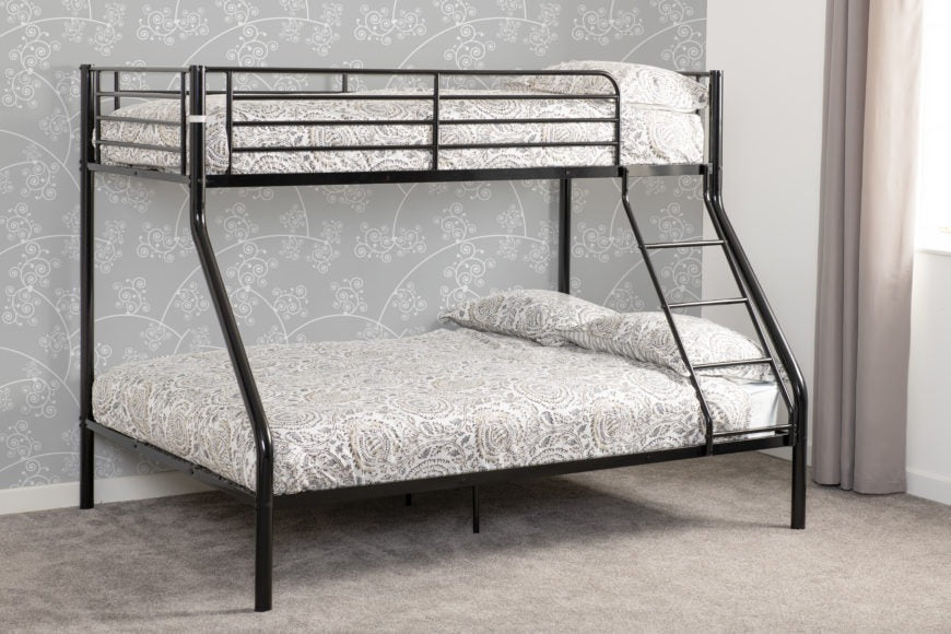 Tandi Triple Sleeper Bunk Bed in a Black Finish full sized double as the bottom bunk