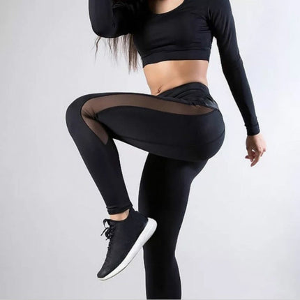 Women Leggings Sexy Pants Push Up Fitness Gym Leggins Running Mesh Leggins Seamless Workout Pants M, Size:M (Black)