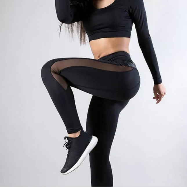 Women Leggings Sexy Pants Push Up Fitness Gym Leggins Running Mesh Leggins Seamless Workout Pants M, Size:M (Black)