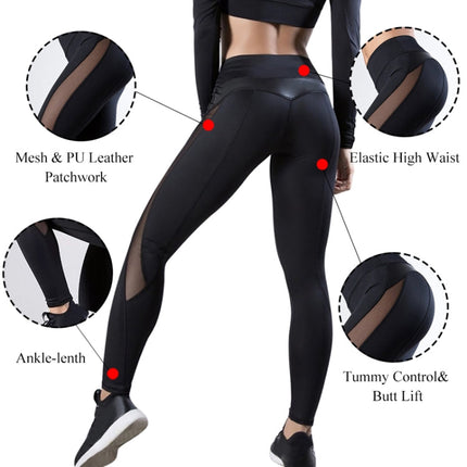 Women Leggings Sexy Pants Push Up Fitness Gym Leggins Running Mesh Leggins Seamless Workout Pants M, Size:M (Black)