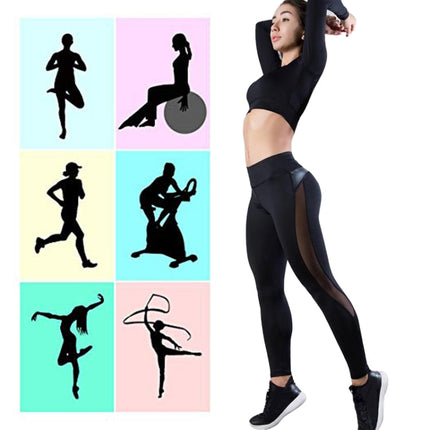 Women Leggings Sexy Pants Push Up Fitness Gym Leggins Running Mesh Leggins Seamless Workout Pants M, Size:M (Black)