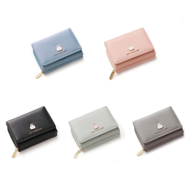 BATSIOE Square Ladies Wallet Tri-Fold Multi-Function Card Holder Zipper Cartoon Coin Purse(Light Green)