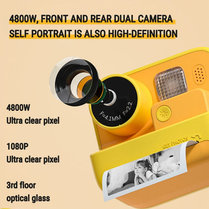 Children Instant Print Camera 4800W Pixel 2-Inch Screen Dual Lens Photography Camera, K27 Pink, K27 Yellow