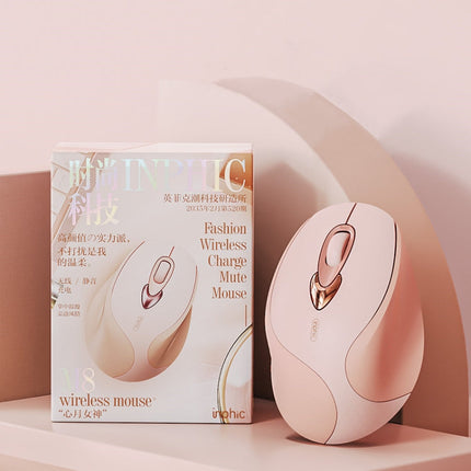 Inphic M8 Wireless Mouse Charging Quiet Office Home 2.4G USB Mouse, M8 (Milk Tea)