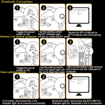 Inphic A9 Bluetooth 3 Mode Mouse Silent Charging Mechanical Feel Wireless Mouse