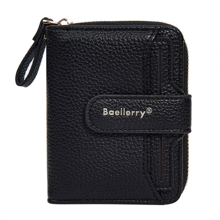 Baellerry N1915 Lychee Pattern Multi-card Slot Zipper Women Short Wallet(Black)