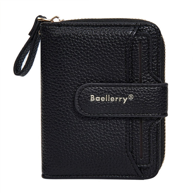 Baellerry N1915 Lychee Pattern Multi-card Slot Zipper Women Short Wallet(Black)