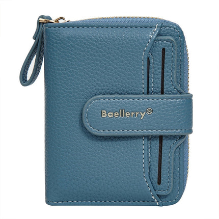 Baellerry N1915 Lychee Pattern Multi-card Slot Zipper Women Short Wallet(Dark Blue)