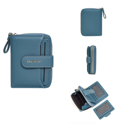 Baellerry N1915 Lychee Pattern Multi-card Slot Zipper Women Short Wallet(Dark Blue)
