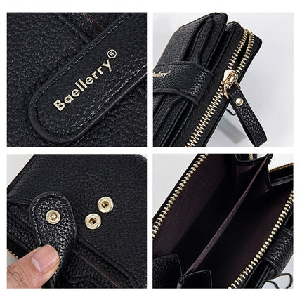 Baellerry N1915 Lychee Pattern Multi-card Slot Zipper Women Short Wallet(Dark Blue)