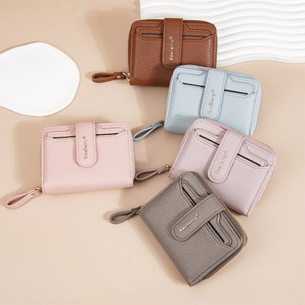 Baellerry N1915 Lychee Pattern Multi-card Slot Zipper Women Short Wallet(Milk Apricot)