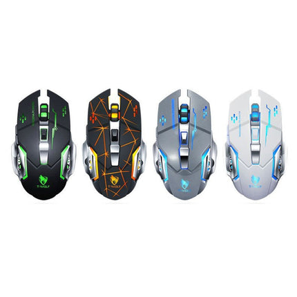 T-WOLF Q13 2.4GHz 6-keys RGB Colorful Light Gaming Wireless Mouse, Color: Single Mode Star Black