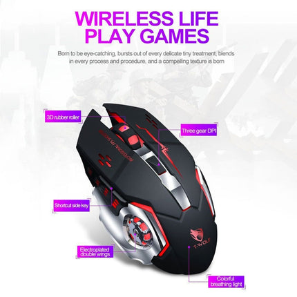 T-WOLF Q13 2.4GHz 6-keys RGB Colorful Light Gaming Wireless Mouse, Color: Single Mode Star Black
