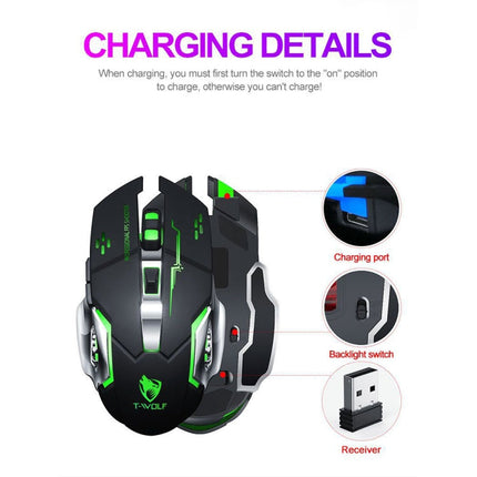 T-WOLF Q13 2.4GHz 6-keys RGB Colorful Light Gaming Wireless Mouse, Color: Dual Mode White