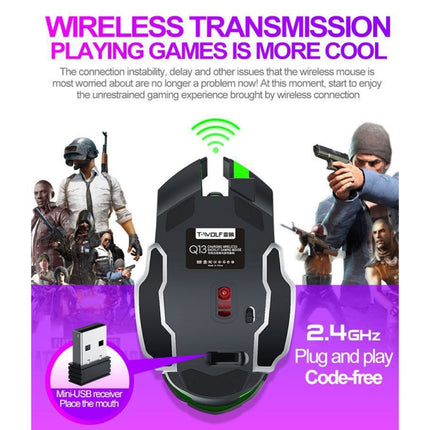 T-WOLF Q13 2.4GHz 6-keys RGB Colorful Light Gaming Wireless Mouse, Color: Dual Mode Gray