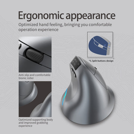 ZELOTES F-26C 8-Keys 2.4G+Bluetooth Dual-Mode LED Display Vertical Grip Wireless Mouse(Gray)