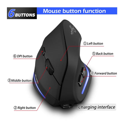 ZELOTES F35 6-buttons Vertical Grip Ergonomic Rechargeable Wireless Mouse(Blue Light)