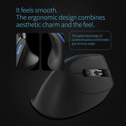 ZELOTES F36A 6-Buttons Vertical Grip Ergonomic Rechargeable Wireless Mouse(Black)