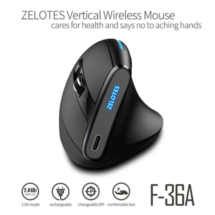 ZELOTES F36A 6-Buttons Vertical Grip Ergonomic Rechargeable Wireless Mouse(Black)