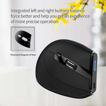ZELOTES F36A 6-Buttons Vertical Grip Ergonomic Rechargeable Wireless Mouse(Black)