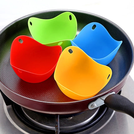 Silicone Egg Cooker Egg Bracket Kitchen Tools Pancake Cookware Bakeware Steam Eggs Plate Tray, Red, 4 pieces of steamed egg