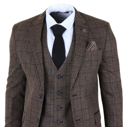 IM11 - Men's Dark Brown 3 Piece Plaid Check Suit