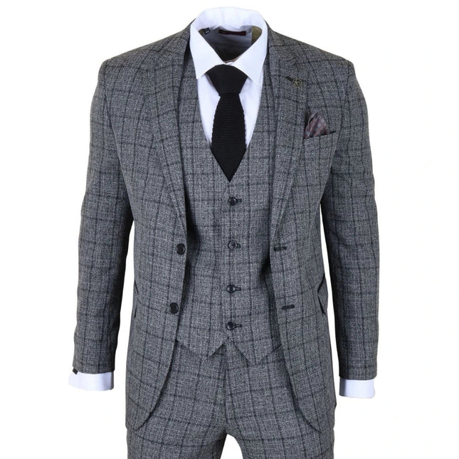 IM11 - Men's Charcoal 3 Piece Tailored Fit Check Suit