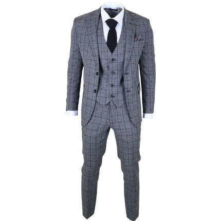 IM11 - Men's Charcoal 3 Piece Tailored Fit Check Suit